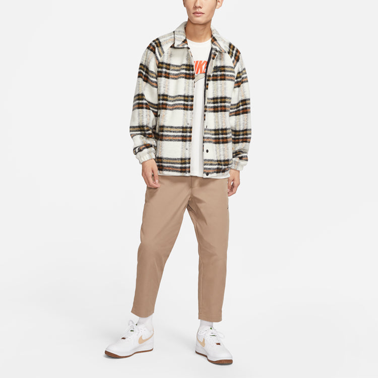 Nike Plaid Casual lapel Shirt Jacket light mahogany brown DR6862-104