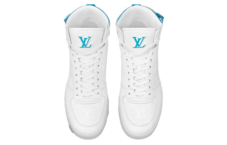 LOUIS VUITTON Rivoli Ankle Sneakers 'White Monogram with Metallic Blue' 1A8V8Q