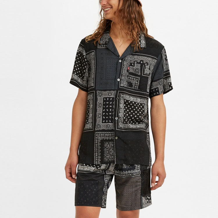 Men's Levis lapel cashew Retro Short Sleeve Shirt Black 72625-0039