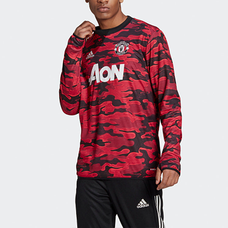 adidas Mufc Pre Wrmtop 20-21 Season Camouflage Manchester United Soccer/Football Training Casual Sports Pullover Red FR6031