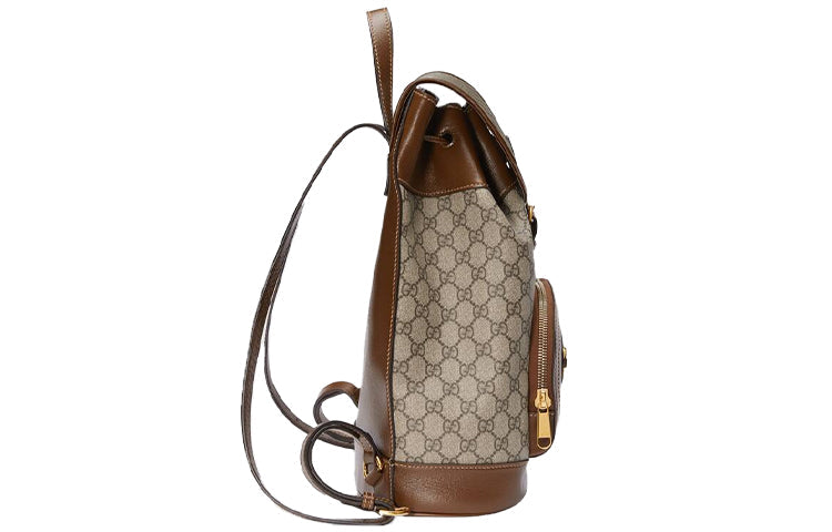 Gucci Horsebit 1955 Retro Gold buckle Logo Canvas Large Capacity schoolbag Backpack Unisex / / Brown Classic 620849-92TCG-8563