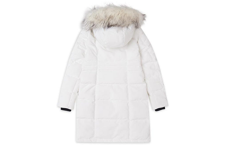 (WMNS) Skechers Long Waist-Drawstring Furry Hooded Down Jacket 'Black White' L419W046