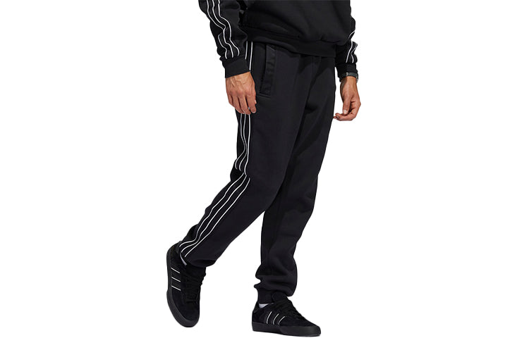 Men's adidas originals Logo Side Stripe Fleece Lined Stay Warm Bundle Feet Sports Pants/Trousers/Joggers Black H31288