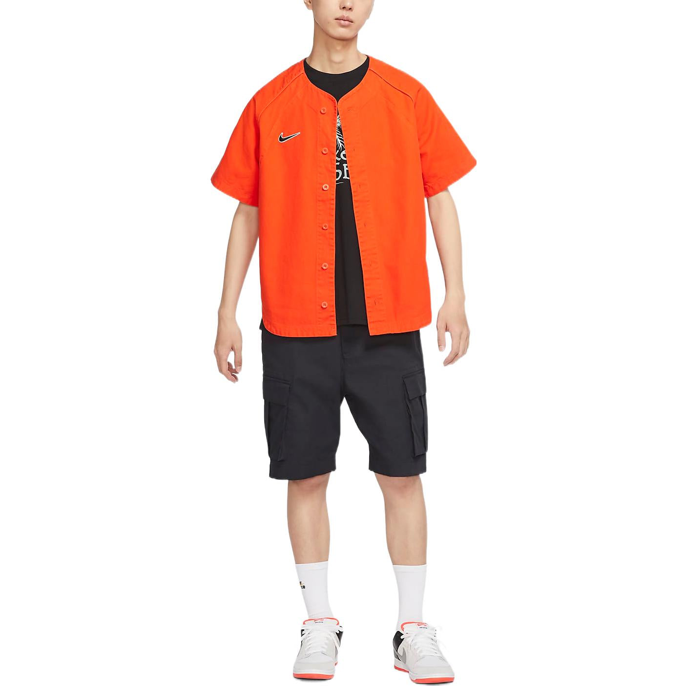 Nike SB Skateboard Solid Color Logo Embroidered Short Sleeve Unisex Orange DQ6283-891