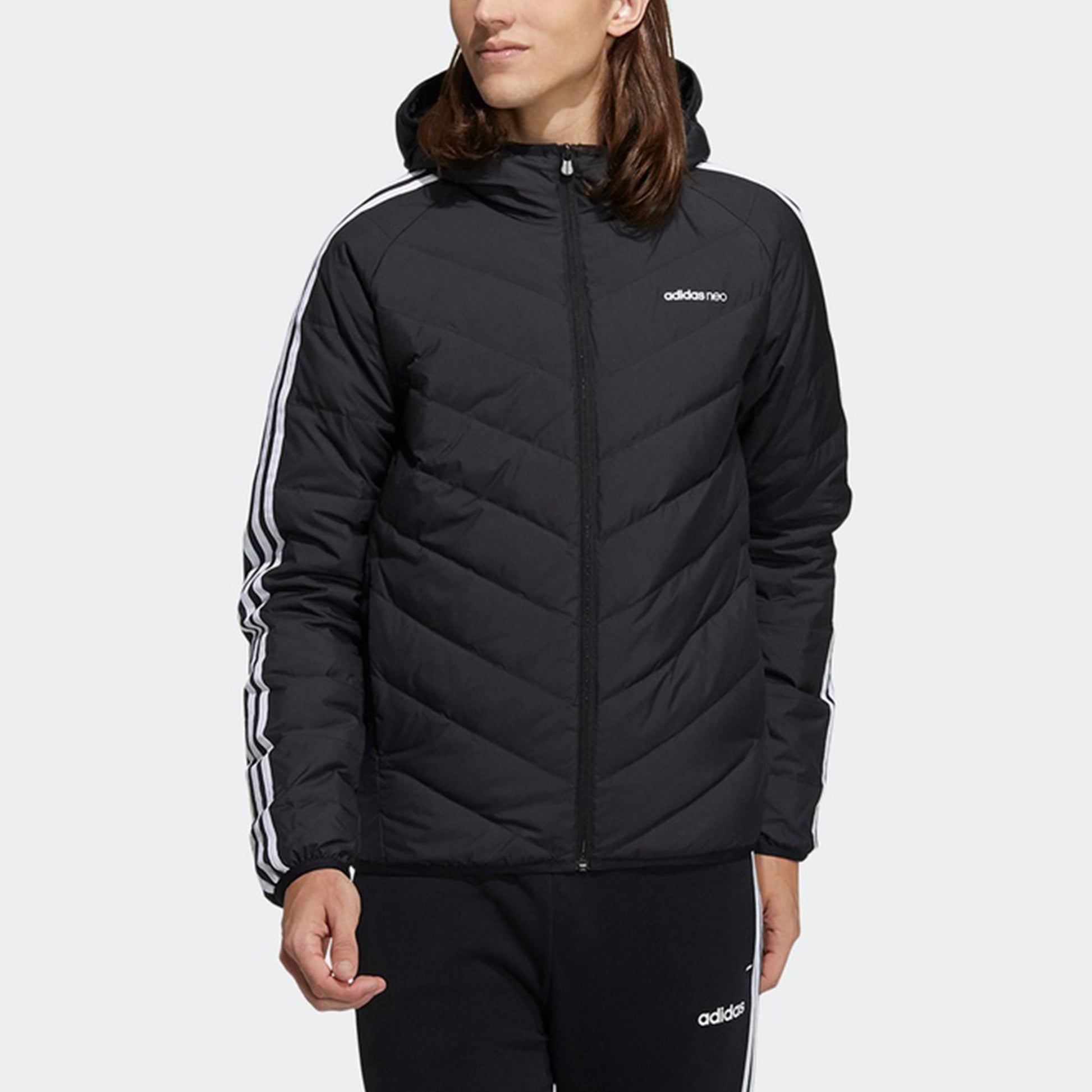 adidas neo M 3s Lw Down Jk Logo Printing Stay Warm hooded Sports Down Jacket Black H45252