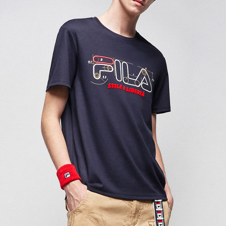 FILA Geometry Numeric Subject Printing Short Sleeve Navy Blue F11M038110F-NV