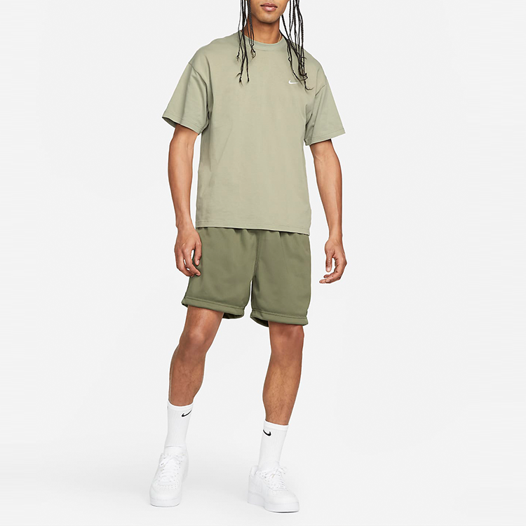 Men's Nike Solid Color Minimalistic Elastic Waistband Logo Medium Olive Shorts DH4658-222