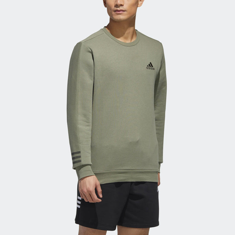 adidas neo logo Printing Sports Fleece Lined Stay Warm Round Neck Pullover Green GD5470