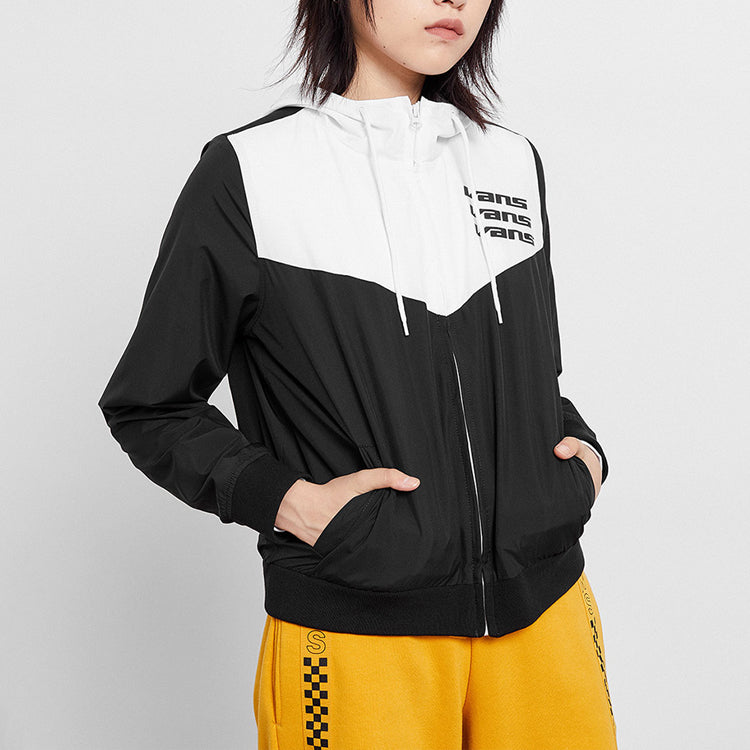 (WMNS) Vans Alphabet Logo Printing Splicing hooded Windproof Jacket Black VN0A47V8BLK