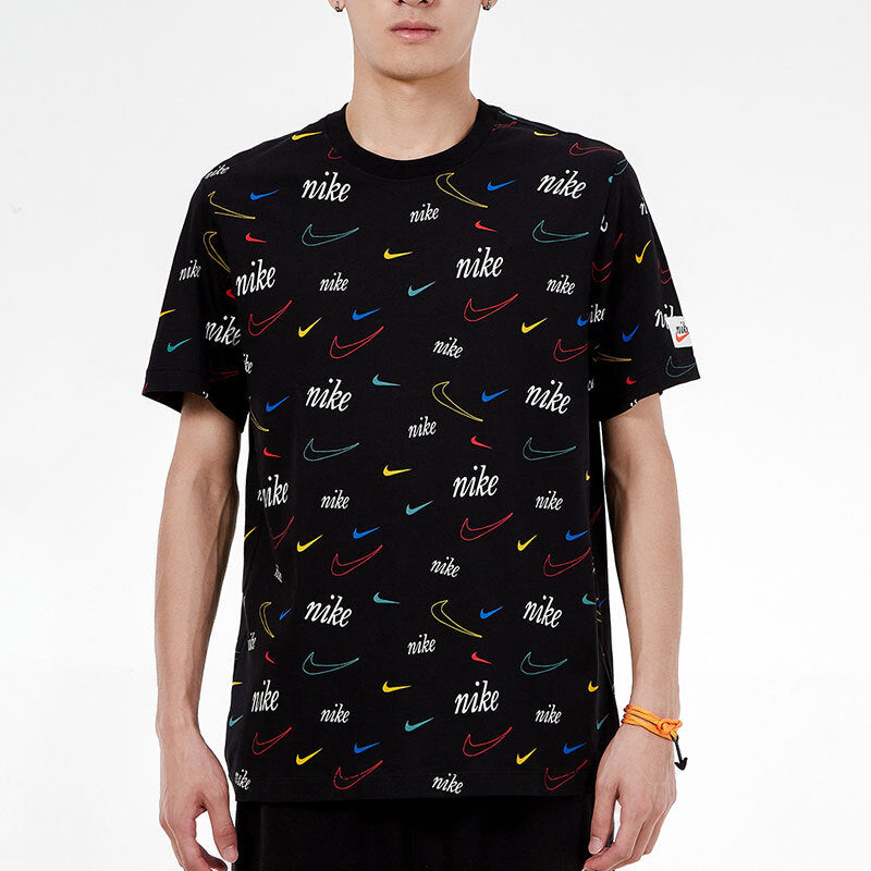Men's Nike Logo Full Print Sports Training Short Sleeve Black T-Shirt DJ1392-010