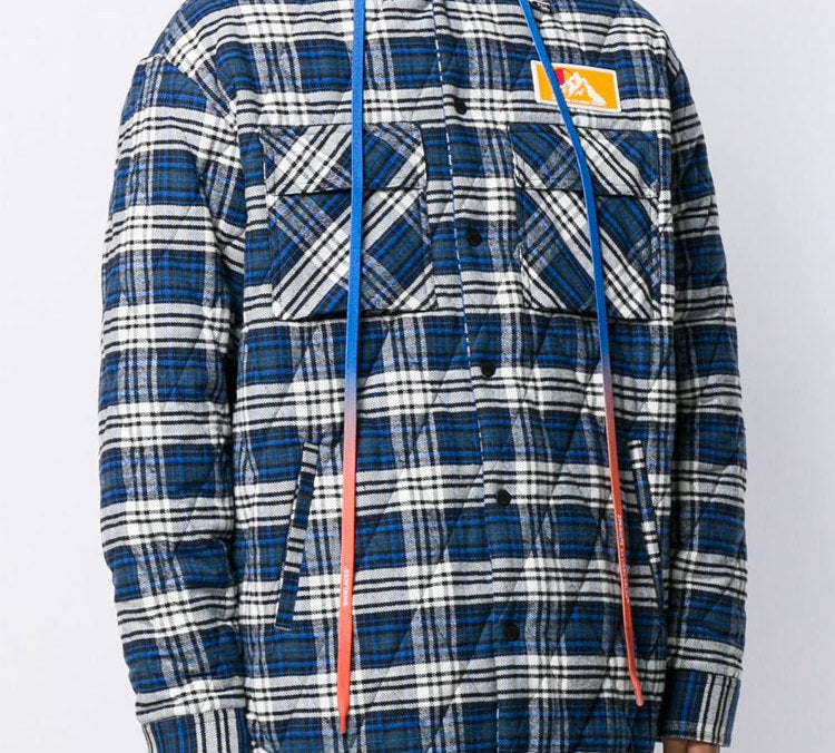 Off-White flannel Plaid Hooded Jacket Blue OMEA201F19F330033000