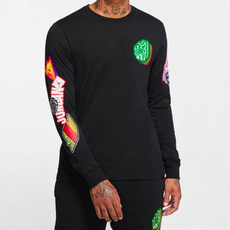 Air Jordan Mj Sticker Long Sleeve Crew Multi-Color Round Neck Pullover Black CD5513-010