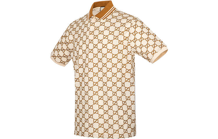 Men's Gucci Cotton Business Casual Short Sleeve Beige Polo Shirt 598956-XJB0U-9059