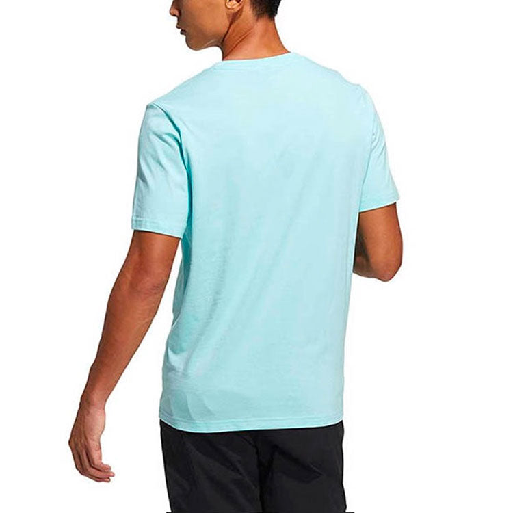 Men's adidas Alphabet Logo Printing Round Neck Casual Short Sleeve Blue T-Shirt HE9948