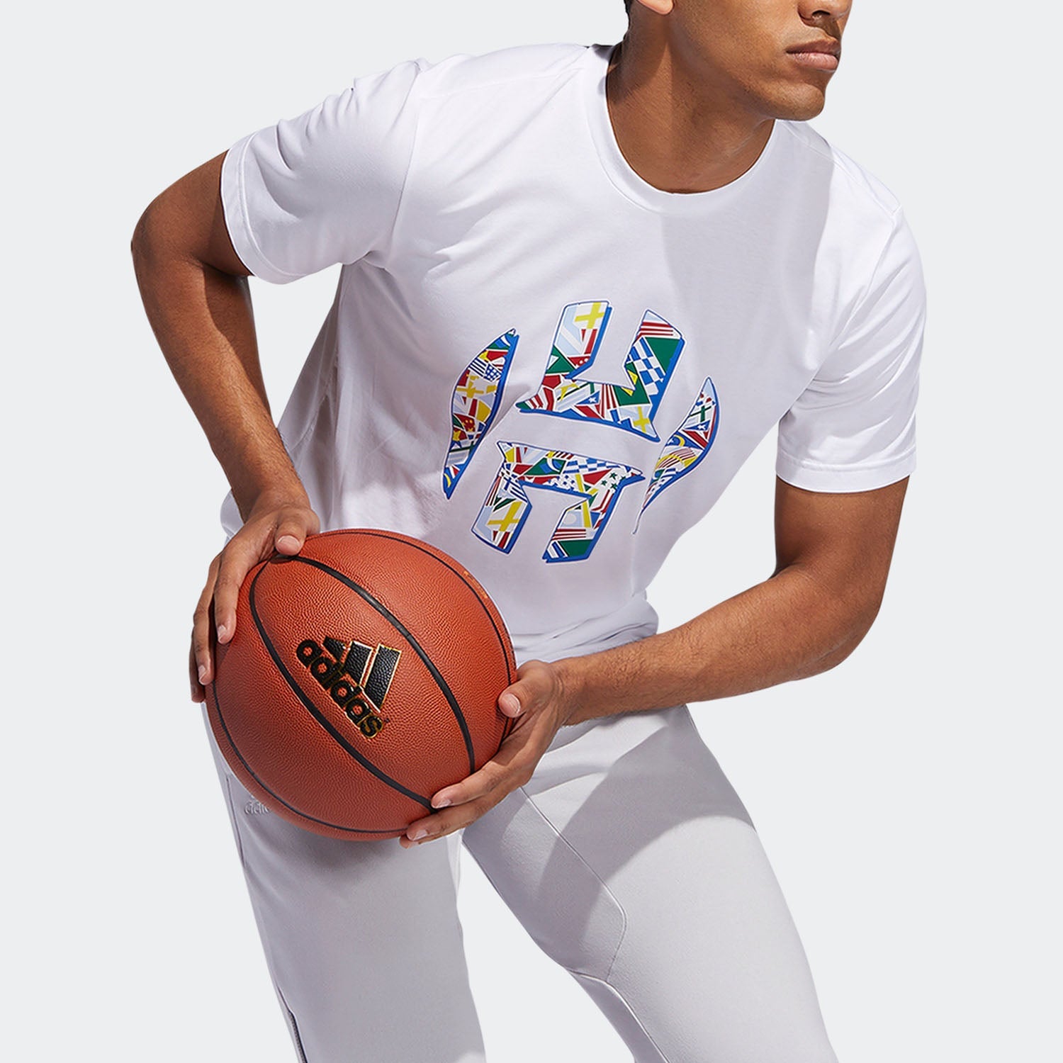Men's adidas Printing Basketball Sports Round Neck Short Sleeve White T-Shirt DX6935