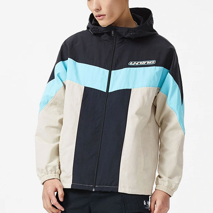 Li-Ning Logo Color Block Full Zip Hooded Jacket 'Black Oatmeal' AFDS033-5