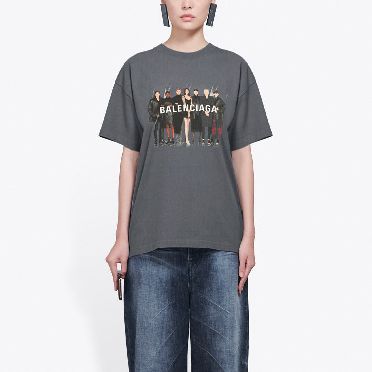 Balenciaga Band Portrait Printing Logo Retro Short Sleeve Gray 612965TIV471404