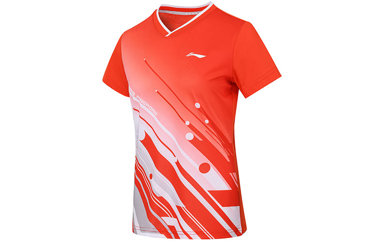Li-Ning Table Tennis Series Sports tournament Quick Dry V neck Short Sleeve Orange AAYS018-2