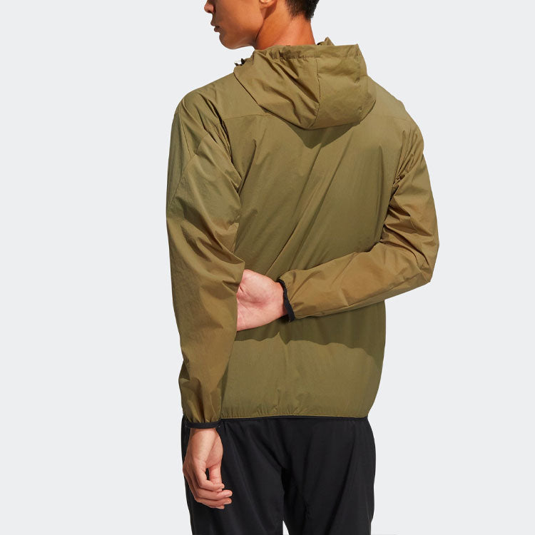 Men's adidas Th Lite Wvjk Solid Color Sports Hooded Jacket Dark Olive Green HE9916
