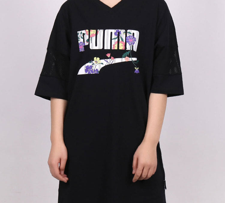 (WMNS) PUMA Casual Sports Alphabet Printing Short Sleeve Black 597473-01