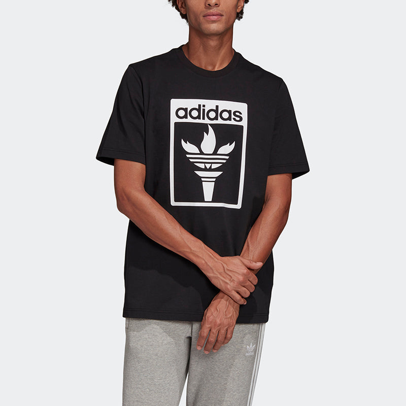 adidas originals Tee 1 Logo Printing Round Neck Short Sleeve Black GK5909