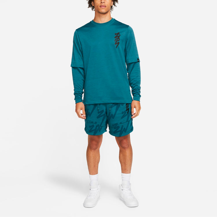 Men's Air Jordan Alphabet Logo Pattern Loose Round Neck Long Sleeves Green T-Shirt DJ5872-393