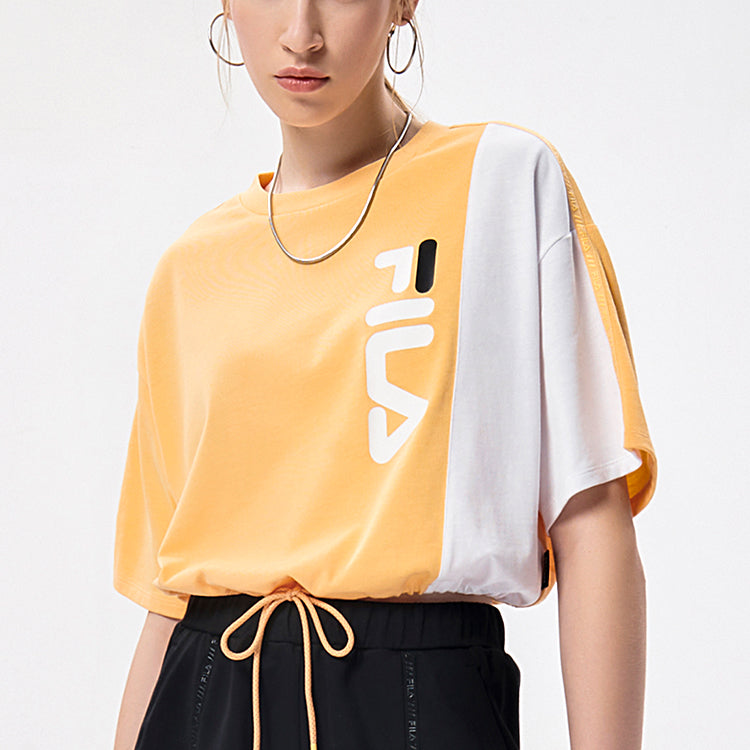 FILA FUSION Loose Sports Contrasting Colors Lacing Short Sleeve Orange Yellow T-Shirt T11W133106F-OR