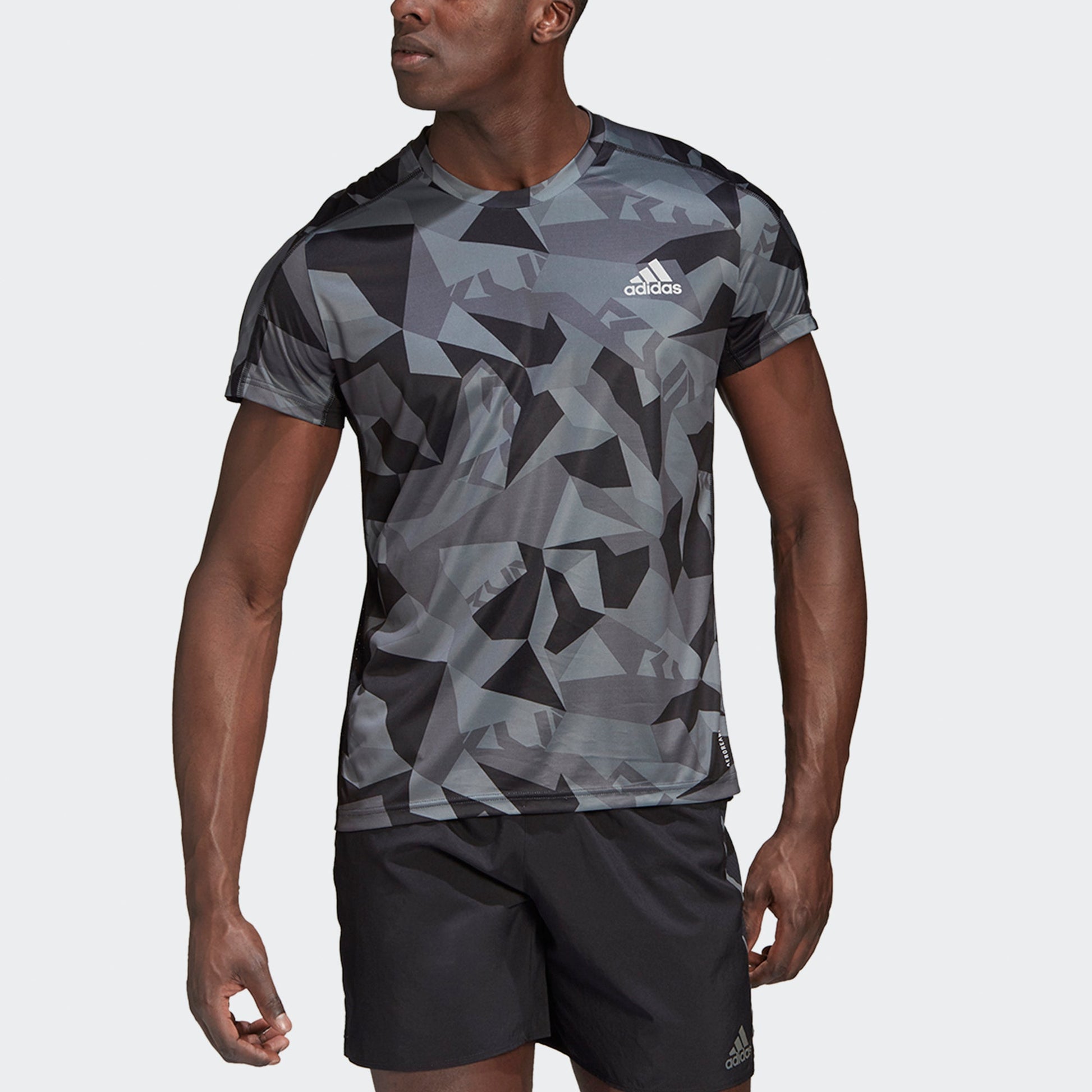 adidas Own The Run Tee Camouflage Printing Quick Dry Training Running Short Sleeve Version Gray GK8161