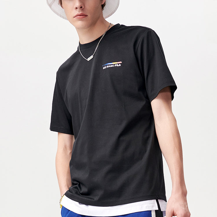 Men's FILA FUSION Alphabet logo Printing Sports Round Neck Short Sleeve Dark Black T-Shirt T11M121102F-BK