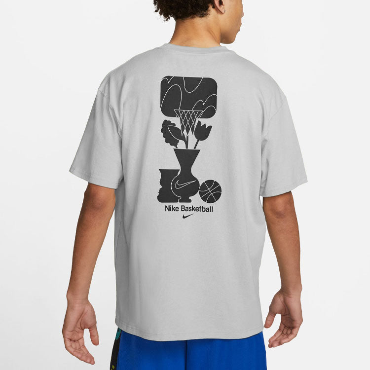 Men's Nike Loose Pattern Printing Round Neck Casual Loose Short Sleeve Dark Grey T-Shirt DQ1906-063