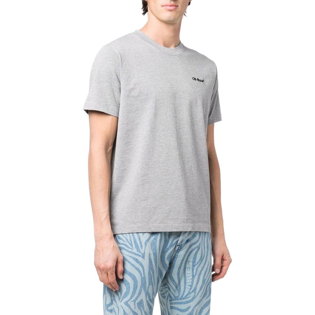 Men's Off-White SS22 Solid Color Logo Printing Round Neck Short Sleeve Gray T-Shirt OMAA027C99JER0090810