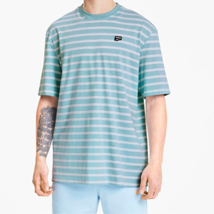 PUMA Downtown Strlped Stripe Round Neck Short Sleeve Sky Blue 597457-18