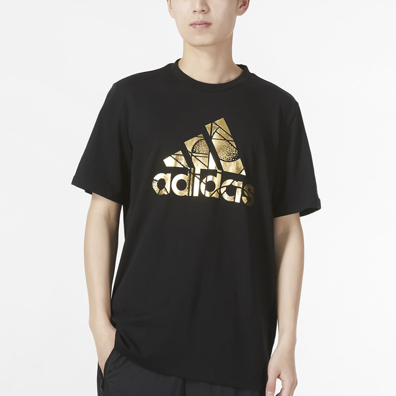 adidas Large Logo Printing Athleisure Casual Sports Round Neck Short Sleeve Black HG2178