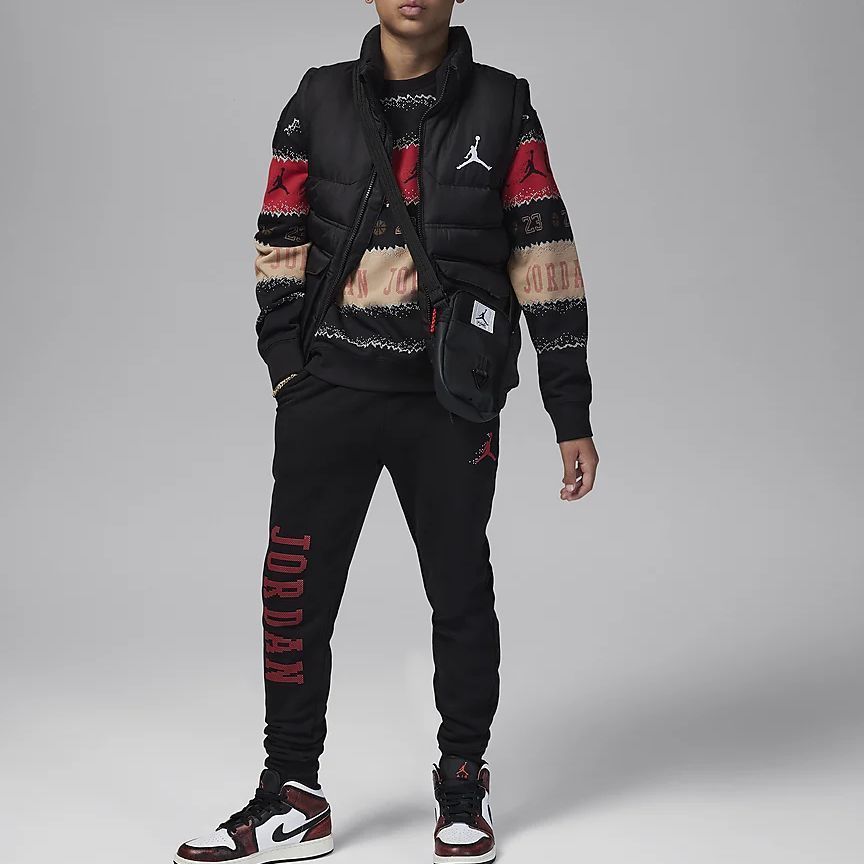 (GS) Air Jordan Essentials Member Sweatpants 'Black Red' FV5650-010