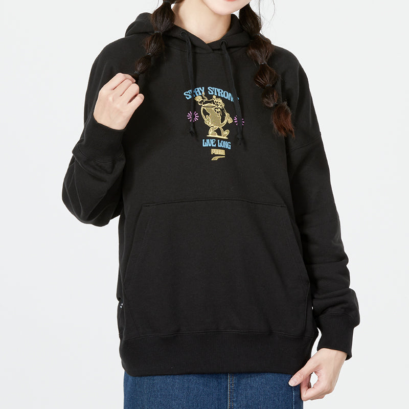 (WMNS) PUMA Oversized Graphic Hoodie 'Black' 537633-51