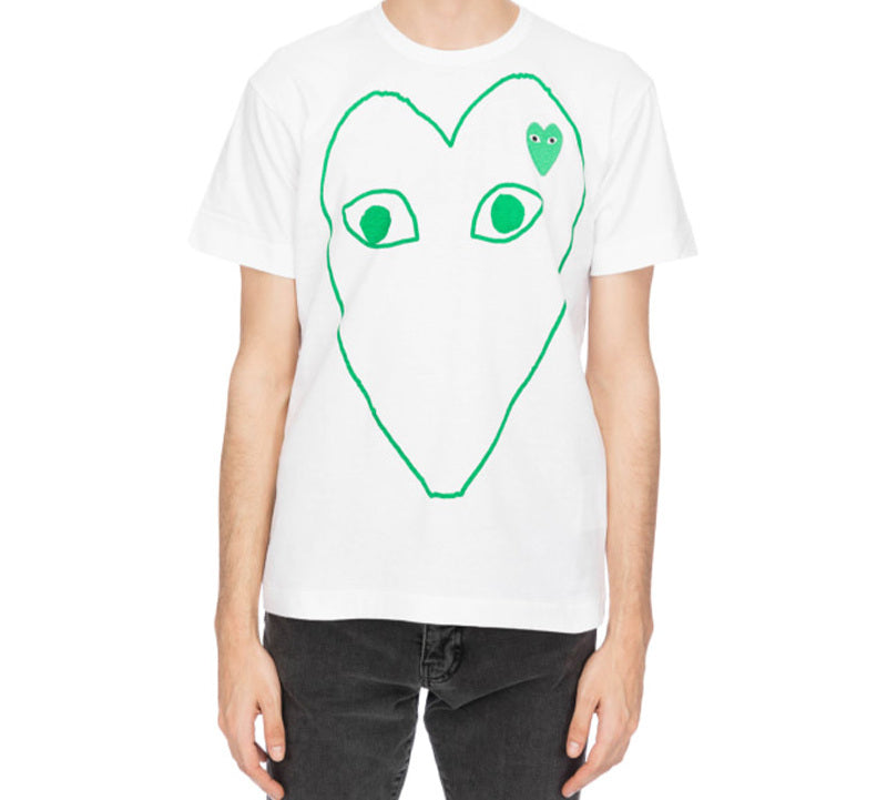 COMME des GARCONS PLAY Heart Ourlined Shape Short Sleeve Tee 'White Green' AZ-T104-051-1