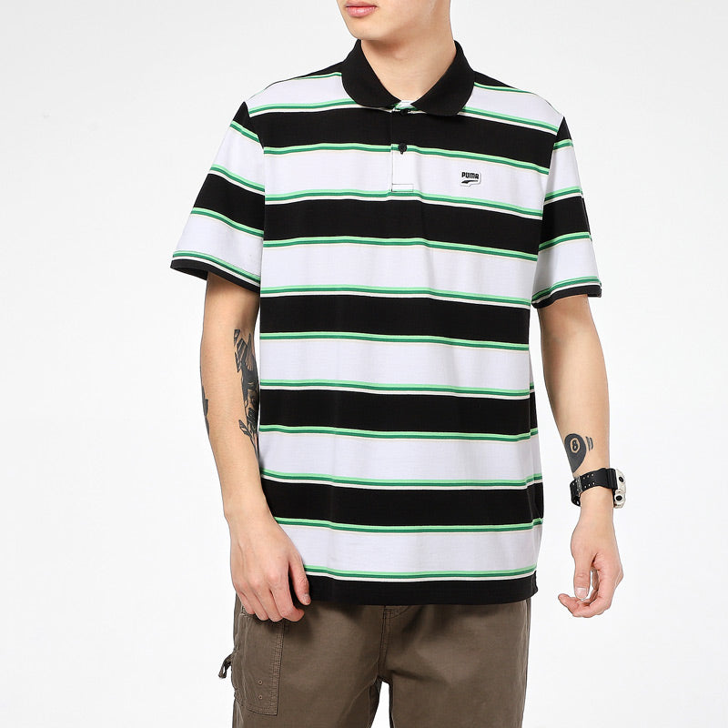 PUMA Downtown Stripe Polo Tee Shirt 'White' 599781-02