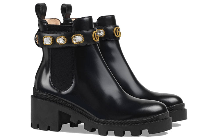 (WMNS) Gucci Ankle Boot With Belt 'Black Leather' 550036-DKS00-1000