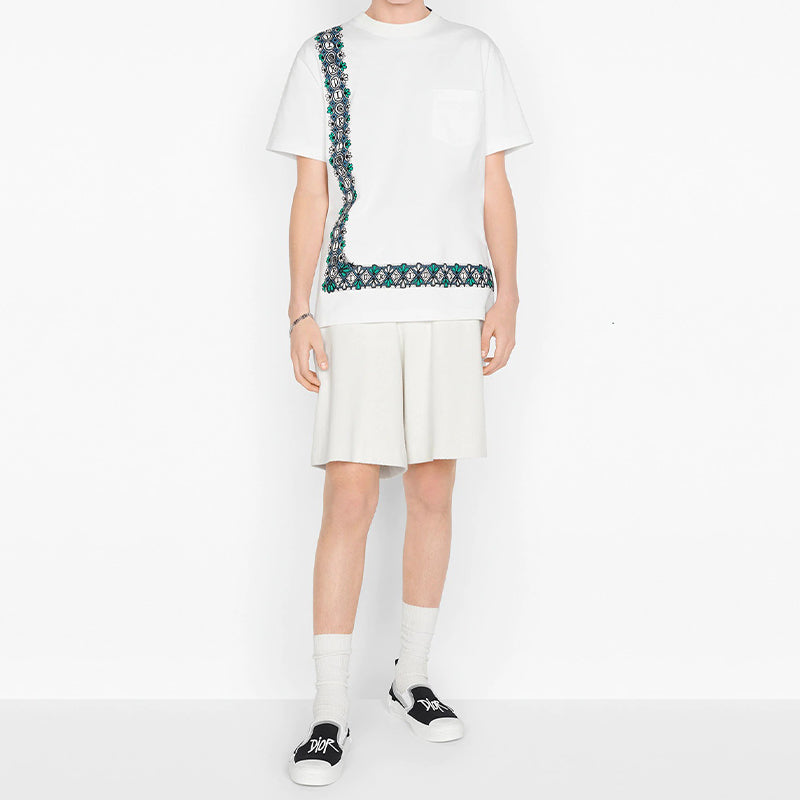 DIOR And Shawn Stussy Asymmetrical Print Oversized Short Sleeve For Men White 033J644B0554-C085