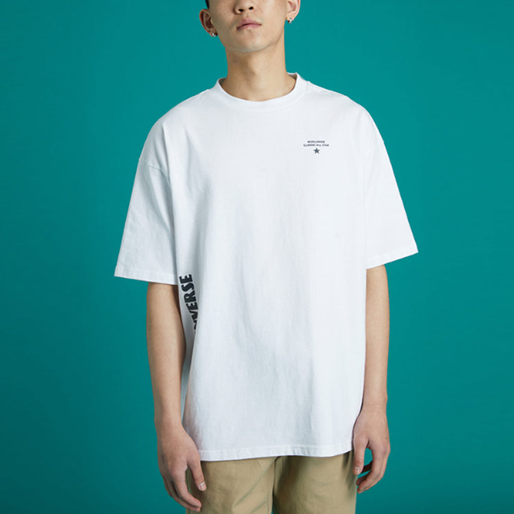 Men's Converse Skate Loose Printing Sports Round Neck Short Sleeve White 10021508-A03