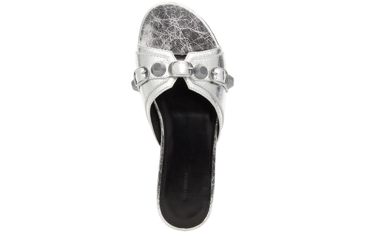 (WMNS) Balenciaga Cagole Metallic Slides 'Silver Black' 694342WBDK38018