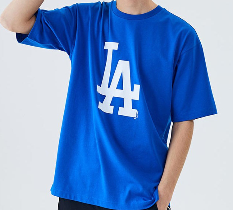 MLB NY/LA Los Angeles Dodgers Basic Big Logo Printing Sports Round Neck Short Sleeve Unisex Blue 31TS09031-07U