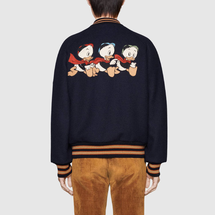 Gucci x Disney Co-Branded Cartoon Patterned Felt Pilot Jacket On The Back For Men Blue 639274-ZAF9K-4560
