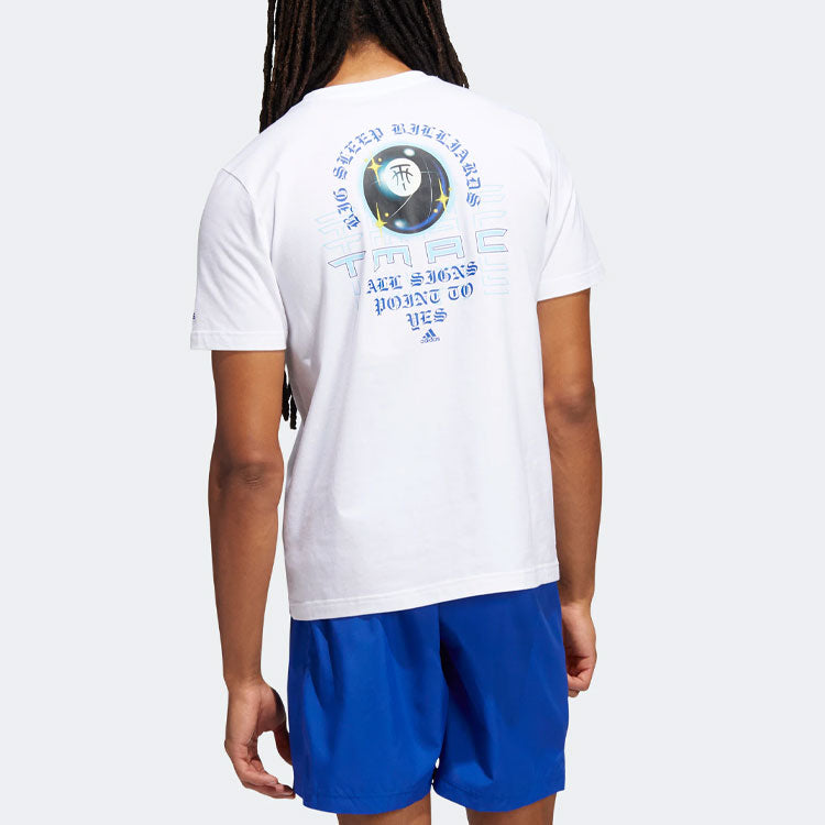 Men's adidas TMAC TEE 8 Pattern Printing Round Neck Pullover Short Sleeve White T-Shirt HS8522