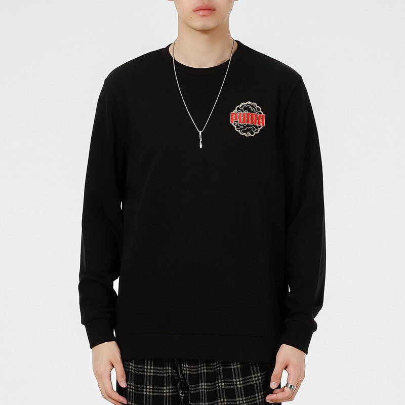 PUMA Logo Printing Sports Round Neck Pullover Black 532912-01