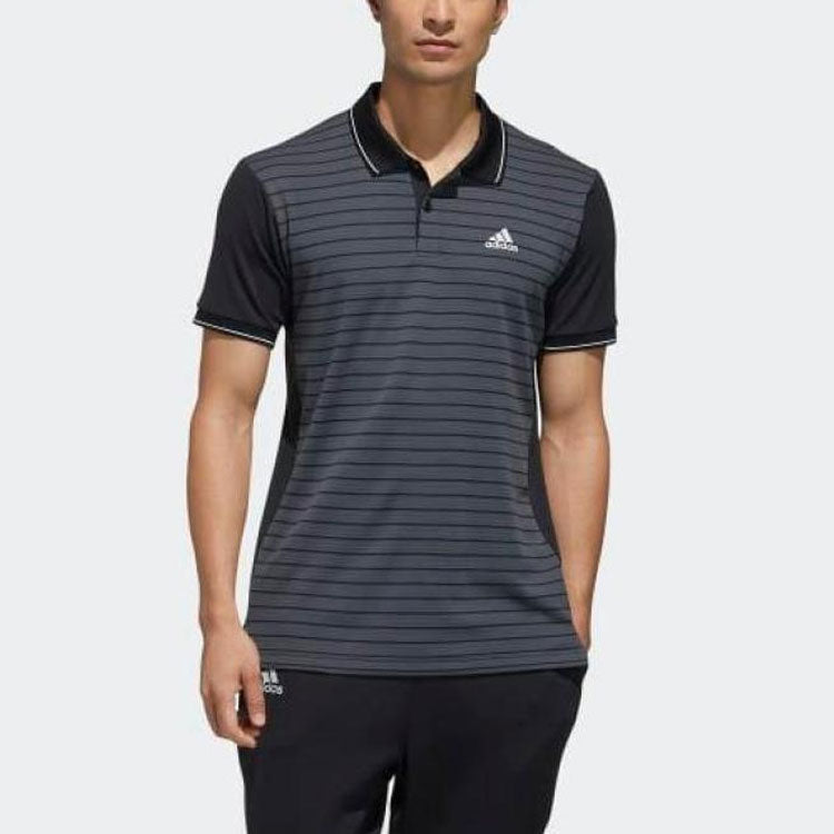 adidas Tennis Sports Stripe Short Sleeve Polo Shirt Gray FK1415