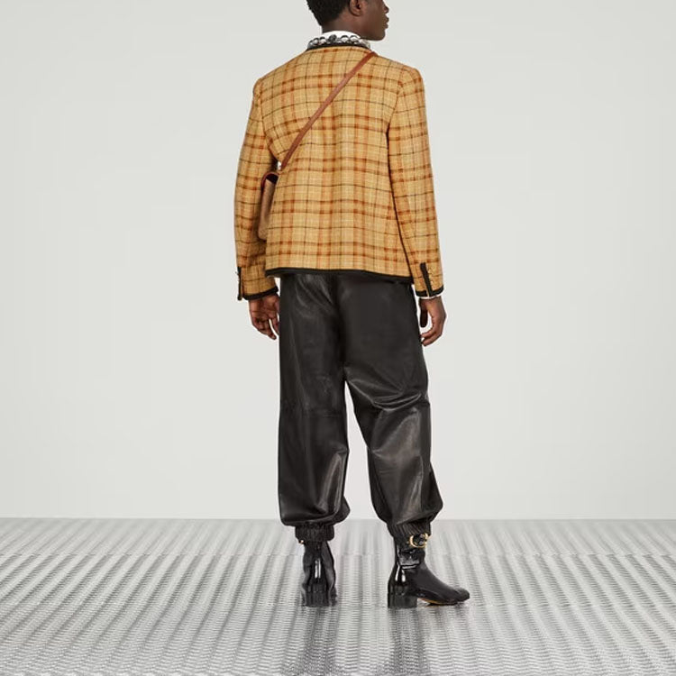 Gucci Check Cotton Linen Formal Jacket 'Beige Orange' 741090-ZAITV-9194