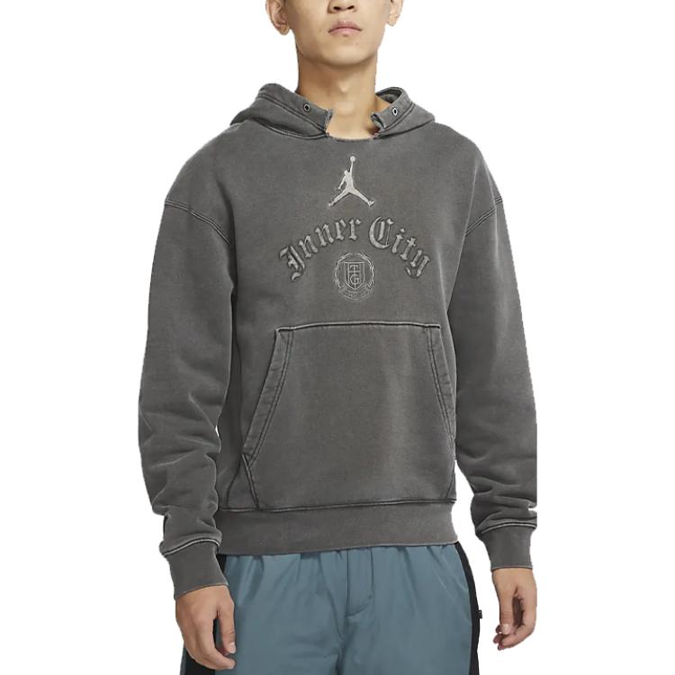Men's Air Jordan Solid Color Printing Hooded Long Sleeves Gray DJ7974-236