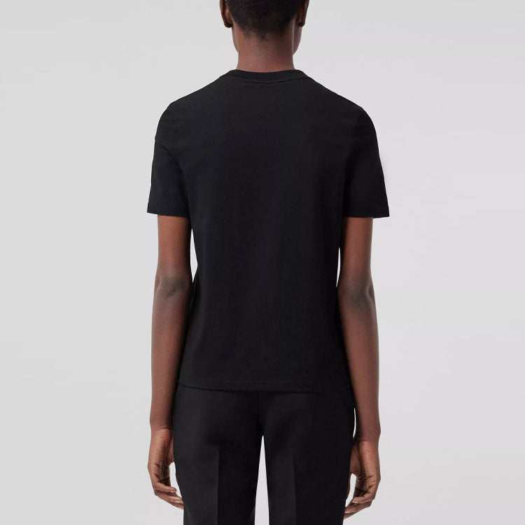 Burberry Logo Embroidered Pattern Cotton Short Sleeve Black 80419671