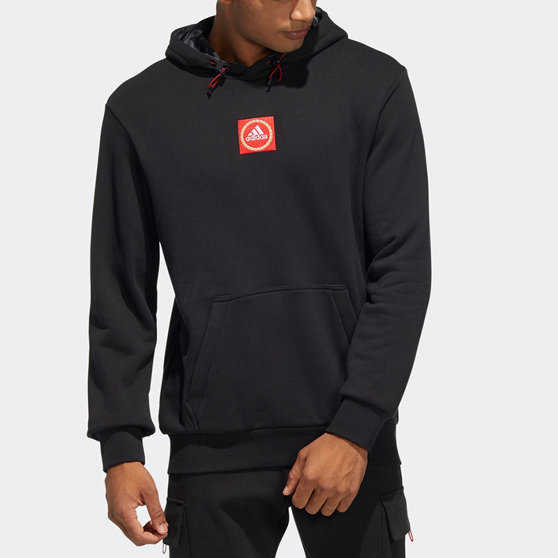 Men's adidas Cny Gfx Hood Limited Embroidered Pattern Sports Pullover Black HC0273
